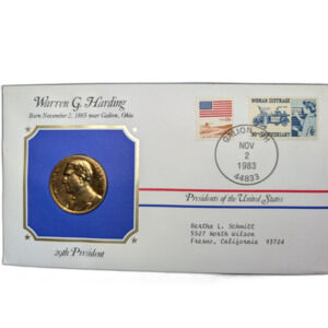 Warren G. Harding Presidential Cover –Gold Medallion – First Day of Issue – 1983
